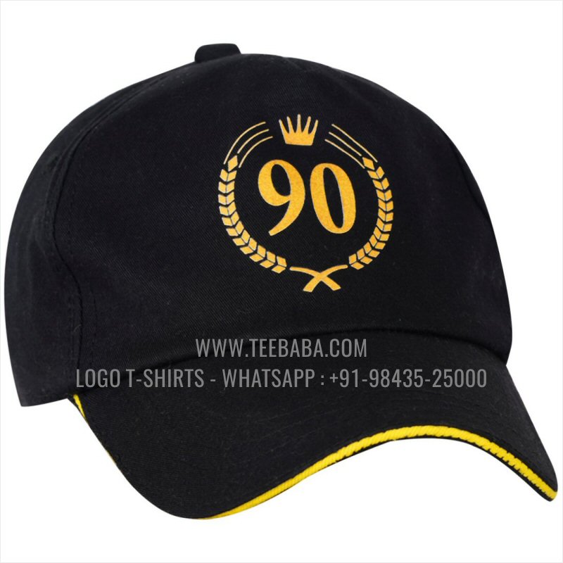 Logo Caps - Premium Quality Caps - 100% Cotton - Twill Fabric - Black - Logo Digital Print - 90 Star
