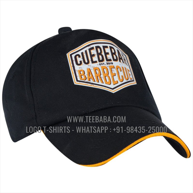 Logo Caps - Premium Quality Caps - 100% Cotton - Twill Fabric - Black - Logo Digital Print - Cuebebar Barbeque
