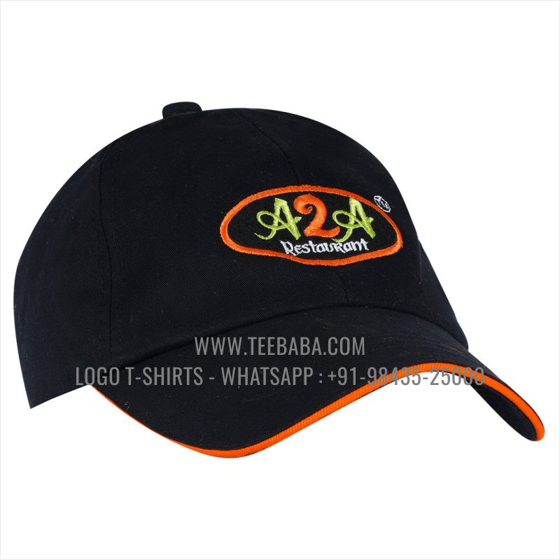 Logo Caps - Premium Quality Caps - 100% Cotton - Twill Fabric - Black - Logo Embroidery - A2A Restaurant