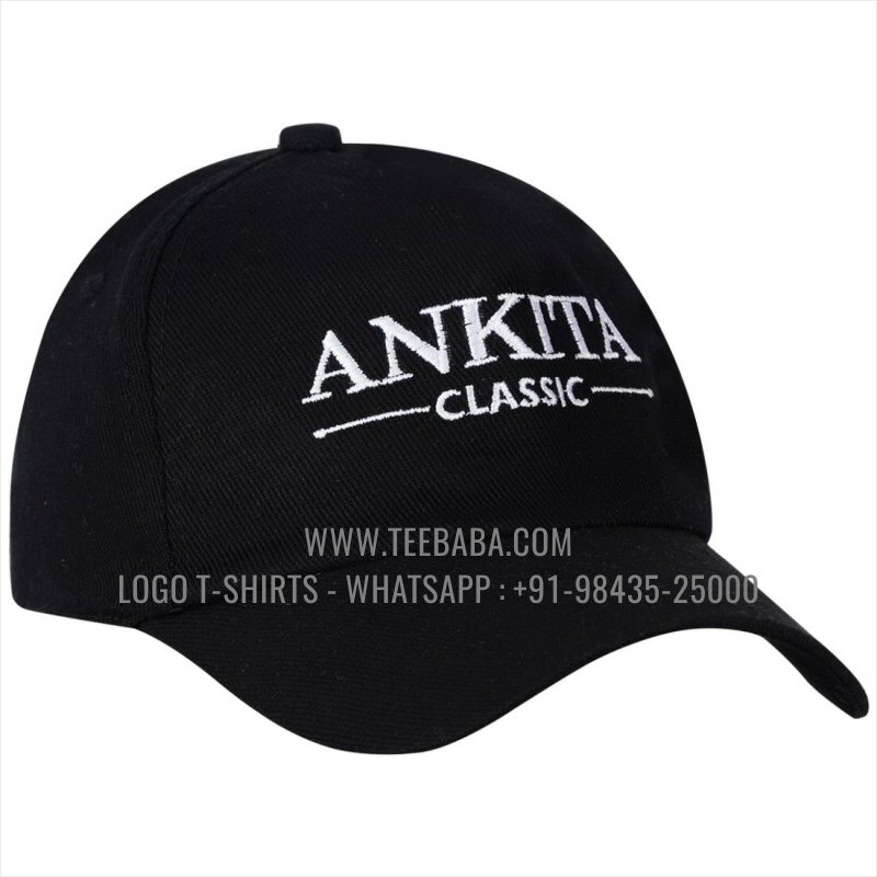 Logo Caps - Premium Quality Caps - 100% Cotton - Twill Fabric - Black - Logo Embroidery - Hotel Ankita Classic