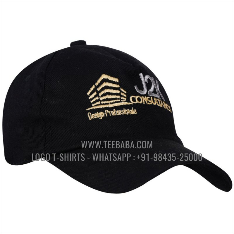 Logo Caps - Premium Quality Caps - 100% Cotton - Twill Fabric - Black - Logo Embroidery - J2K Consultancy