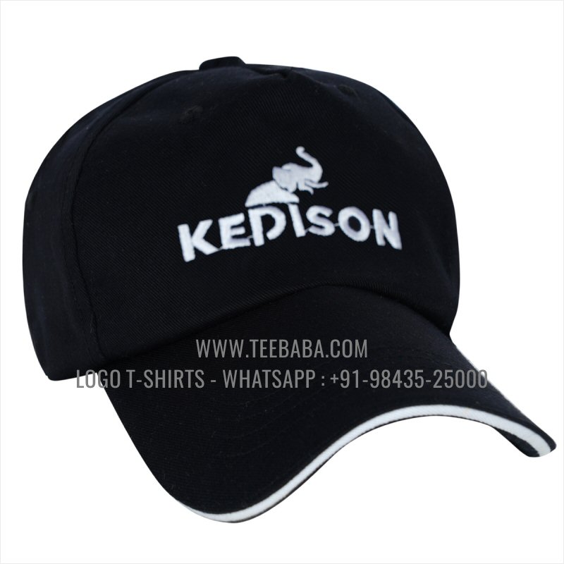 Logo Caps - Premium Quality Caps - 100% Cotton - Twill Fabric - Black - Logo Embroidery - Kedison