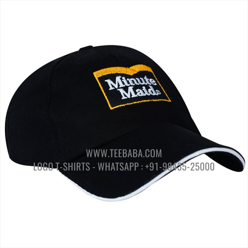 Logo Caps - Premium Quality Caps - 100% Cotton - Twill Fabric - Black - Logo Embroidery - Minute Maid