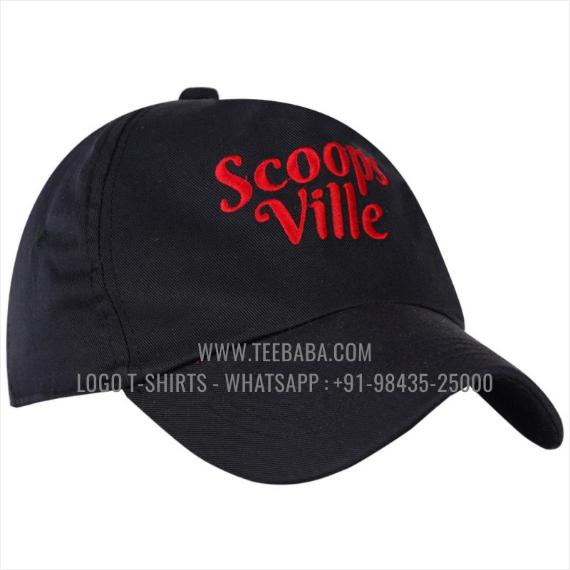 Logo Caps - Premium Quality Caps - 100% Cotton - Twill Fabric - Black - Logo Embroidery - Scoop Ville