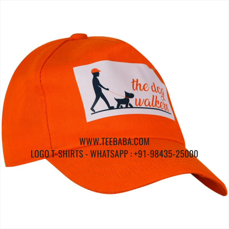 Logo Caps - Premium Quality Caps - 100% Cotton - Twill Fabric - Bright Orange - Logo Digital Print - The Dog Walkers