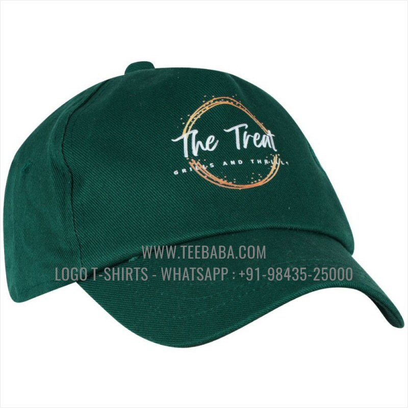 Logo Caps - Premium Quality Caps - 100% Cotton - Twill Fabric - Dark Green - Logo Embroidery - The Treat