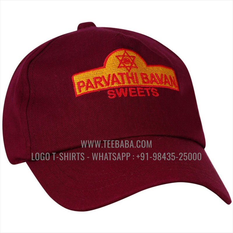 Logo Caps - Premium Quality Caps - 100% Cotton - Twill Fabric - Maroon - Logo Embroidery - Parvathi Bavan Sweets