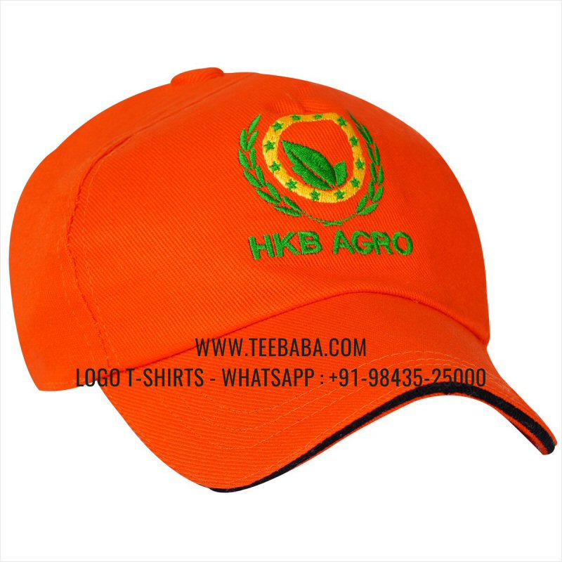 Logo Caps - Premium Quality Caps - 100% Cotton - Twill Fabric - Orange - Logo Embroidery - HKB Agro