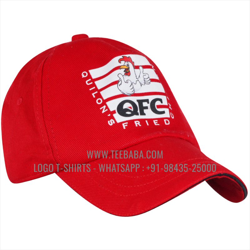 Logo Caps - Premium Quality Caps - 100% Cotton - Twill Fabric - Red - Logo Digital Print - QFC