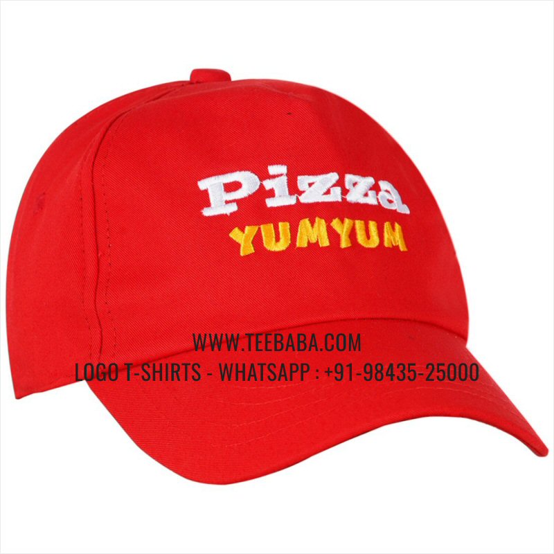Logo Caps - Premium Quality Caps - 100% Cotton - Twill Fabric - Red - Logo Embroidery - Pizza Yumyum