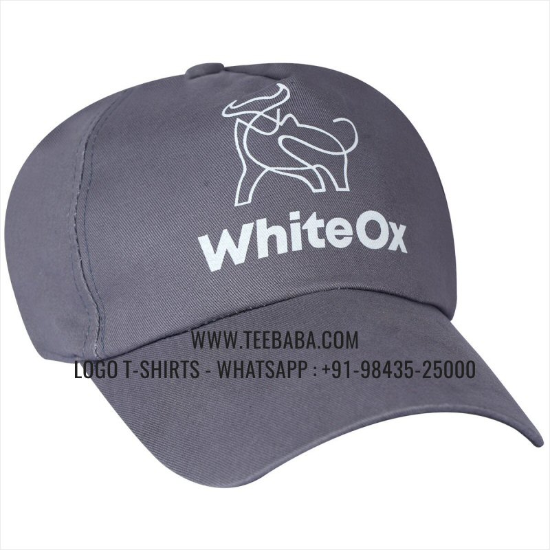 Logo Caps - Regular Quality Caps - 100% Cotton - Twill Fabric - Dark Grey - Logo Embroidery - White Ox