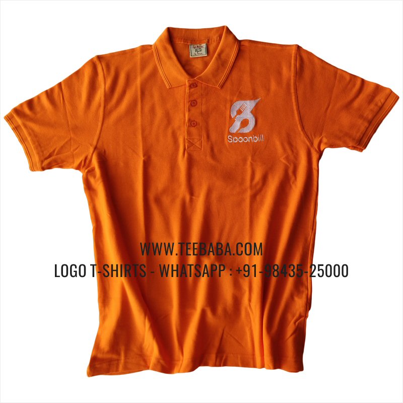 Logo Embroidery Collar Polo T-Shirt - 100% Cotton - 200 GSM Thick Pique Fabric - Orange - Spoonbill