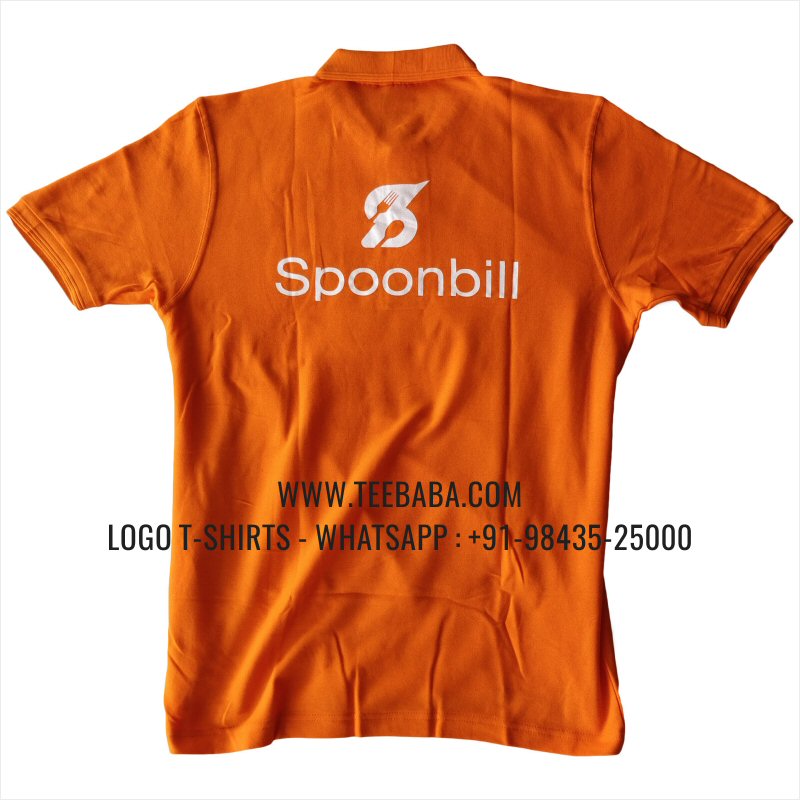 Logo Embroidery Collar Polo T-Shirt - 100% Cotton - 200 GSM Thick Pique Fabric - Orange - Spoonbill