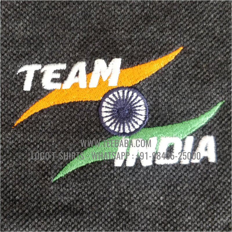 Logo Embroidery Collar Polo T-Shirt - 100% Cotton - 240 GSM Thick Pique Airtex Fabric - Anthracite Melange - Team India