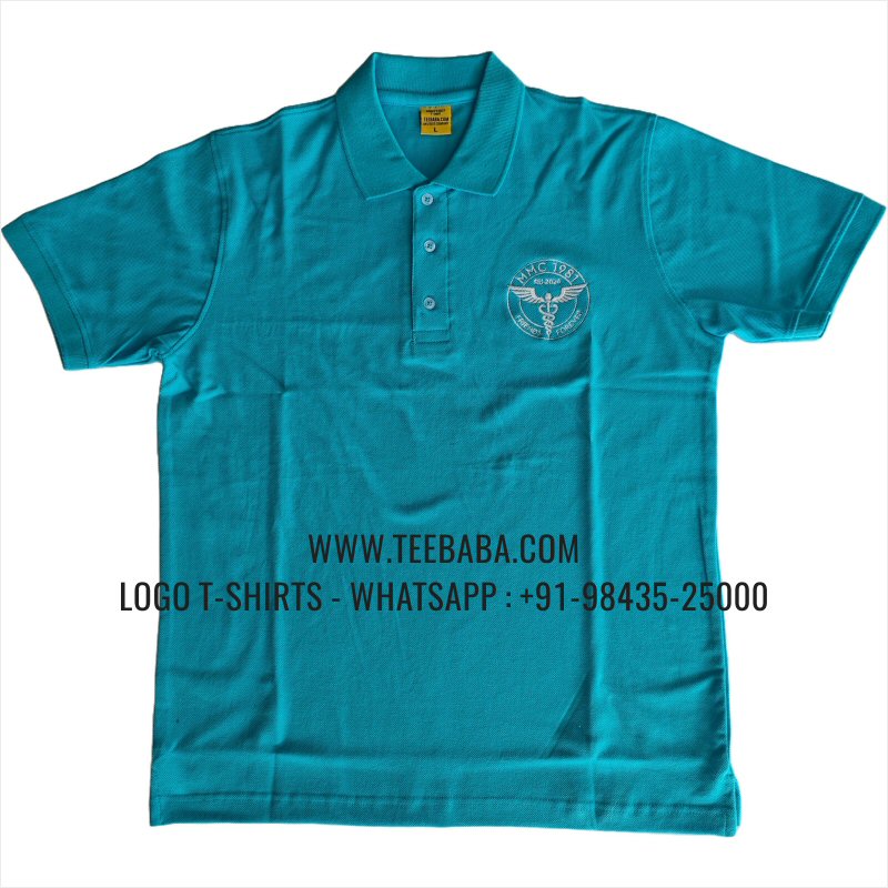 Logo Embroidery Collar Polo T-Shirt - 100% Cotton - 240 GSM Thick Pique Airtex Fabric - Aqua Blue - MMC 1981 Alumni