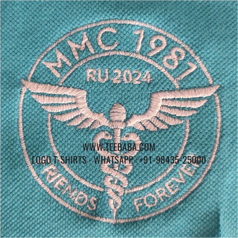 Logo Embroidery Collar Polo T-Shirt - 100% Cotton - 240 GSM Thick Pique Airtex Fabric - Aqua Blue - MMC 1981 Alumni