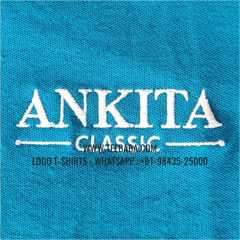 Logo Embroidery Collar Polo T-Shirt - 100% Cotton - 240 GSM Thick Pique Airtex Fabric - Back Print - Turquoise Blue - Ankita Restaurant