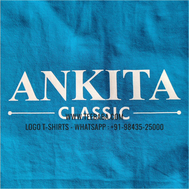 Logo Embroidery Collar Polo T-Shirt - 100% Cotton - 240 GSM Thick Pique Airtex Fabric - Back Print - Turquoise Blue - Ankita Restaurant