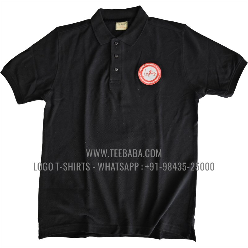 Logo Embroidery Collar Polo T-Shirt - 100% Cotton - 240 GSM Thick Pique Airtex Fabric - Black - Lathas