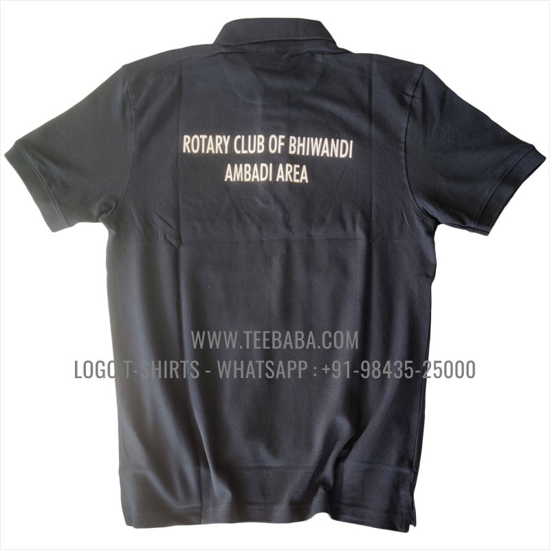 Logo Embroidery Collar Polo T-Shirt - 100% Cotton - 240 GSM Thick Pique Airtex Fabric - Black - Rotary Club