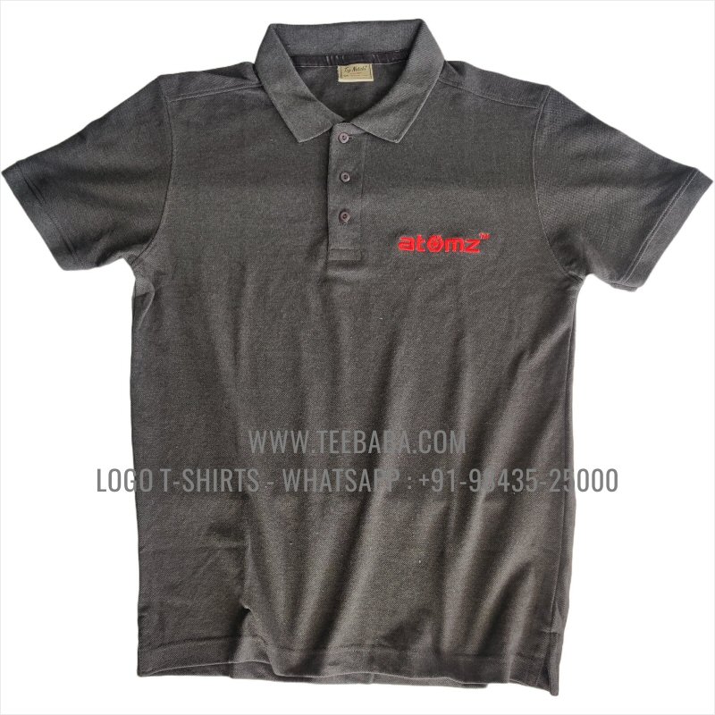 Logo Embroidery Collar Polo T-Shirt - 100% Cotton - 240 GSM Thick Pique Airtex Fabric - Charcoal Melange - Atomz