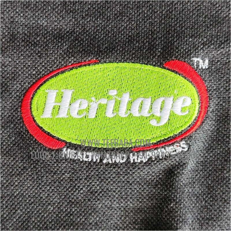 Logo Embroidery Collar Polo T-Shirt - 100% Cotton - 240 GSM Thick Pique Airtex Fabric - Charcoal Melange - Heritage Foods