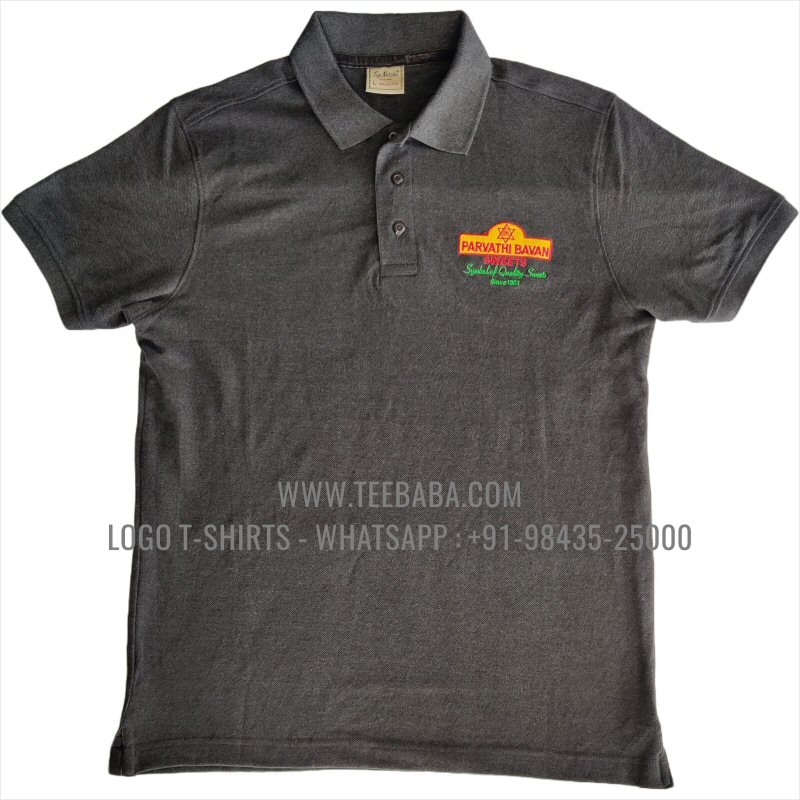 Logo Embroidery Collar Polo T-Shirt - 100% Cotton - 240 GSM Thick Pique Airtex Fabric - Charcoal Melange - Parvati Bavan