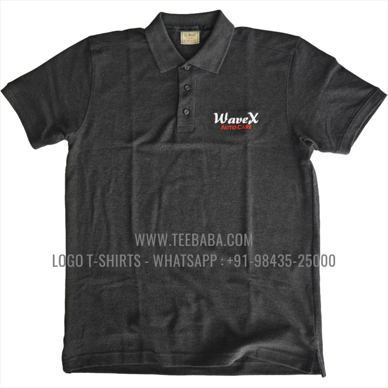 Logo Embroidery Collar Polo T-Shirt - 100% Cotton - 240 GSM Thick Pique Airtex Fabric - Charcoal Melange - Wavex