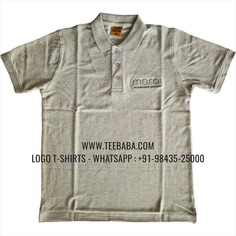 Logo Embroidery Collar Polo T-Shirt - 100% Cotton - 240 GSM Thick Pique Airtex Fabric - Ecru Melange - Marai