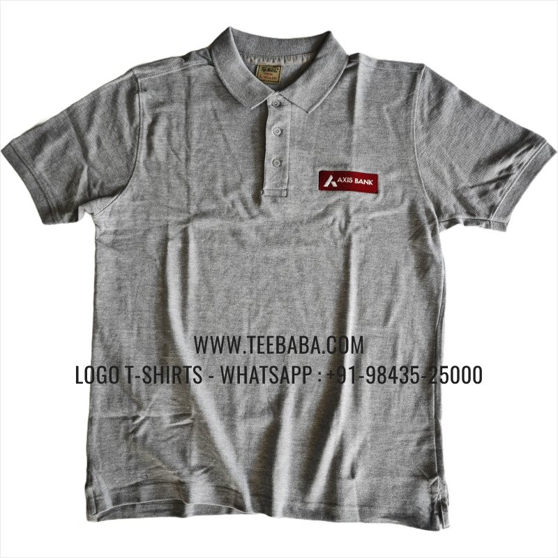 Logo Embroidery Collar Polo T-Shirt - 100% Cotton - 240 GSM Thick Pique Airtex Fabric - Grey Melange - Axis Bank