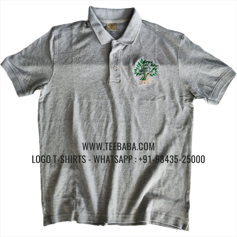 Logo Embroidery Collar Polo T-Shirt - 100% Cotton - 240 GSM Thick Pique Airtex Fabric - Grey Melange - GPC Alumni