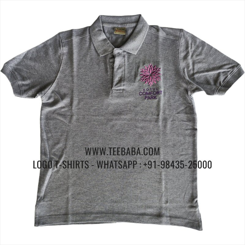 Logo Embroidery Collar Polo T-Shirt - 100% Cotton - 240 GSM Thick Pique Airtex Fabric - Grey Melange - Hotel Comfort Park