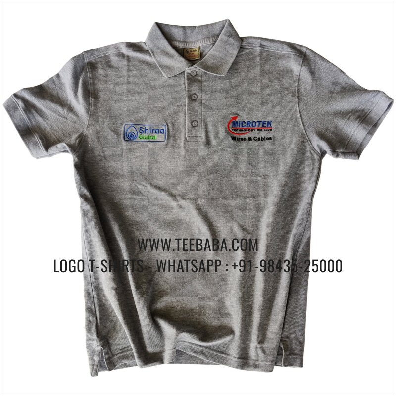 Logo Embroidery Collar Polo T-Shirt - 100% Cotton - 240 GSM Thick Pique Airtex Fabric - Grey Melange - Microtek