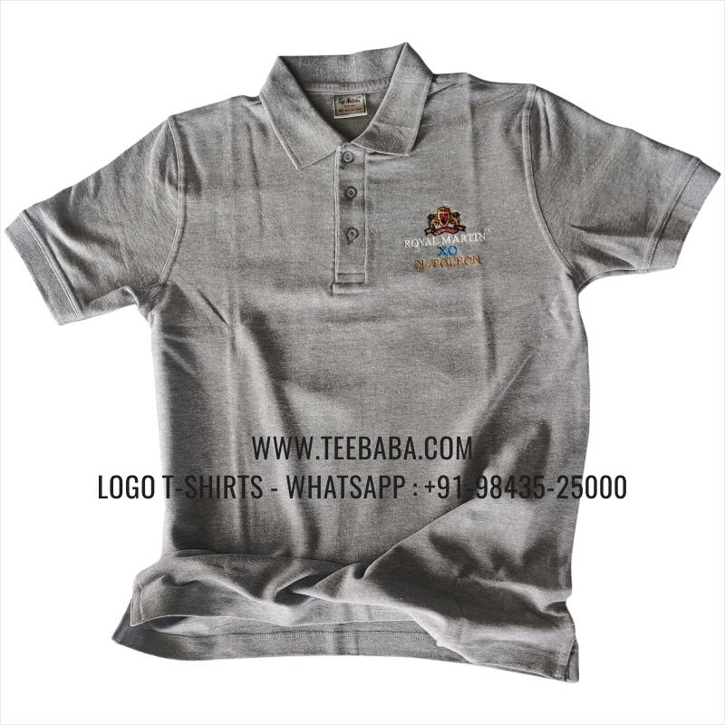 Logo Embroidery Collar Polo T-Shirt - 100% Cotton - 240 GSM Thick Pique Airtex Fabric - Grey Melange - Royal Martin