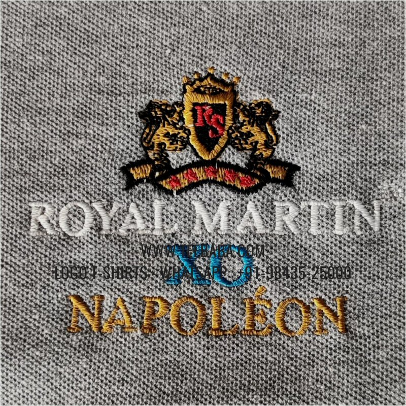 Logo Embroidery Collar Polo T-Shirt - 100% Cotton - 240 GSM Thick Pique Airtex Fabric - Grey Melange - Royal Martin