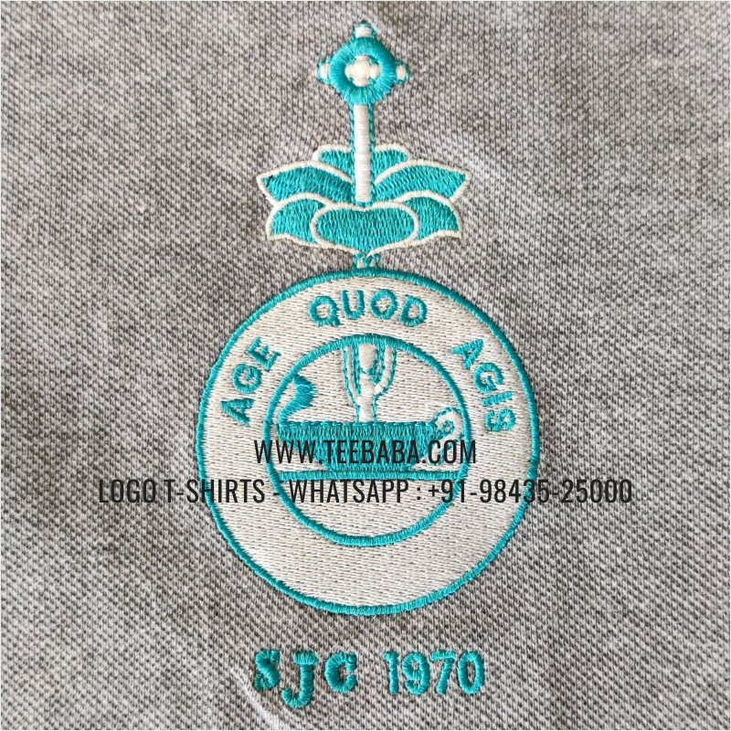 Logo Embroidery Collar Polo T-Shirt - 100% Cotton - 240 GSM Thick Pique Airtex Fabric - Grey Melange -SJC 1970 Alumni