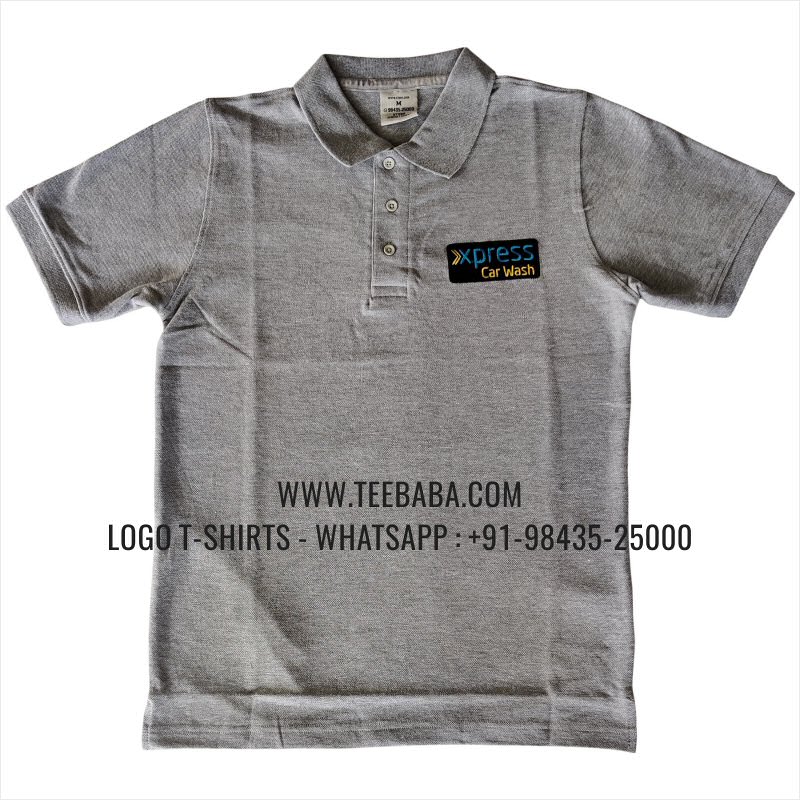 Logo Embroidery Collar Polo T-Shirt - 100% Cotton - 240 GSM Thick Pique Airtex Fabric - Grey Melange - Xpress Car Wash