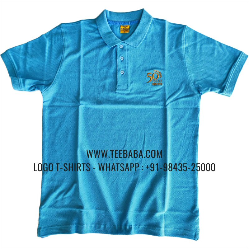 Logo Embroidery Collar Polo T-Shirt - 100% Cotton - 240 GSM Thick Pique Airtex Fabric - India Blue - GMC 1973