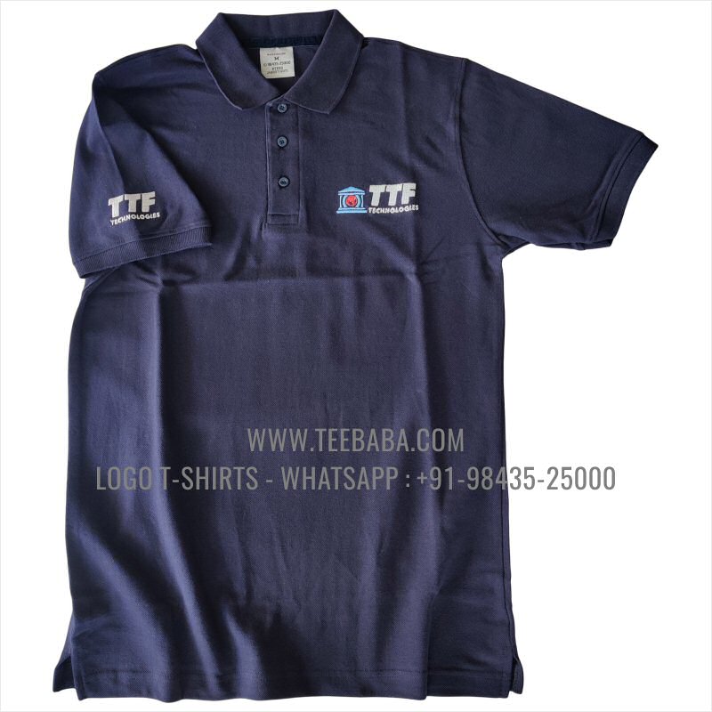 Logo Embroidery Collar Polo T-Shirt - 100% Cotton - 240 GSM Thick Pique Airtex Fabric - Navy - TTF Technologies