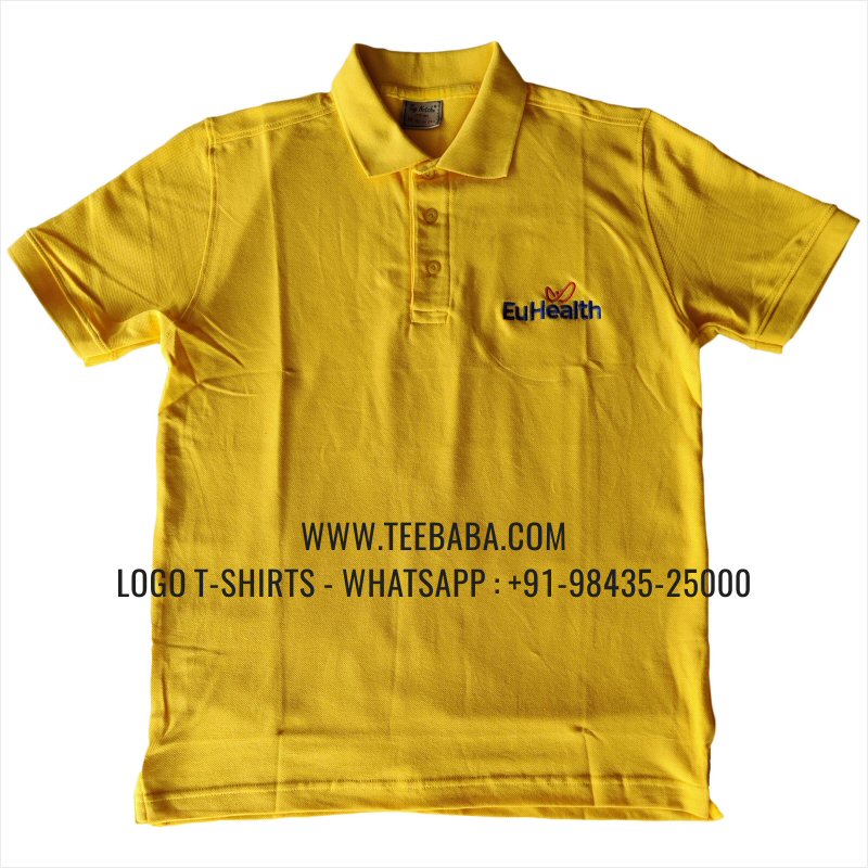 Logo Embroidery Collar Polo T-Shirt - 100% Cotton - 240 GSM Thick Pique Airtex Fabric - New Yellow - Eu Health