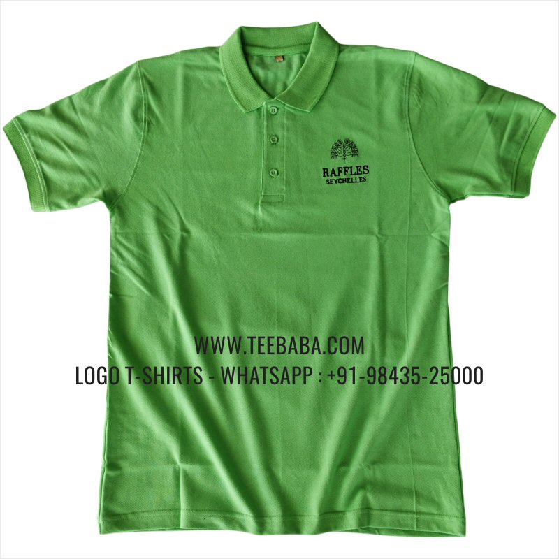 Logo Embroidery Collar Polo T-Shirt - 100% Cotton - 240 GSM Thick Pique Airtex Fabric - Parrot Green - Raffles Seychelles