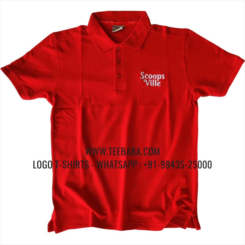 Logo Embroidery Collar Polo T-Shirt - 100% Cotton - 240 GSM Thick Pique Airtex Fabric - Red - Scoops Ville