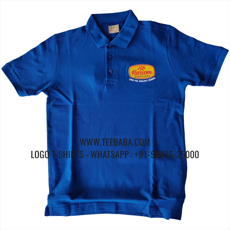 Logo Embroidery Collar Polo T-Shirt - 100% Cotton - 240 GSM Thick Pique Airtex Fabric - Royal Blue - Hari Om Dry Fruits