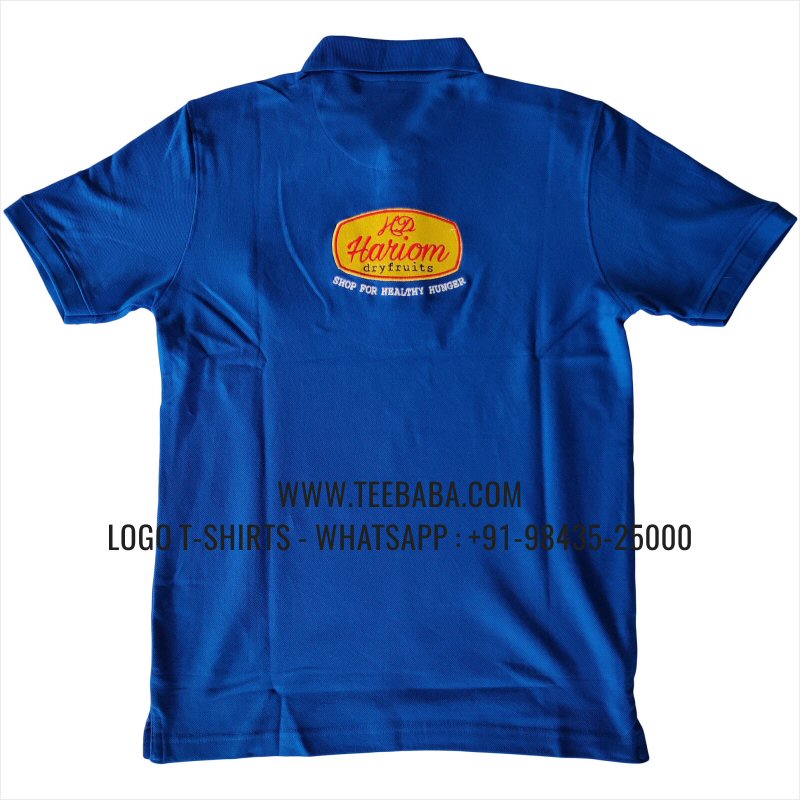 Logo Embroidery Collar Polo T-Shirt - 100% Cotton - 240 GSM Thick Pique Airtex Fabric - Royal Blue - Hari Om Dry Fruits