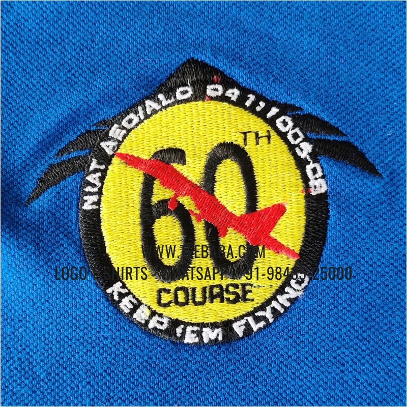 Logo Embroidery Collar Polo T-Shirt - 100% Cotton - 240 GSM Thick Pique Airtex Fabric - Royal Blue - Navy 60 Course