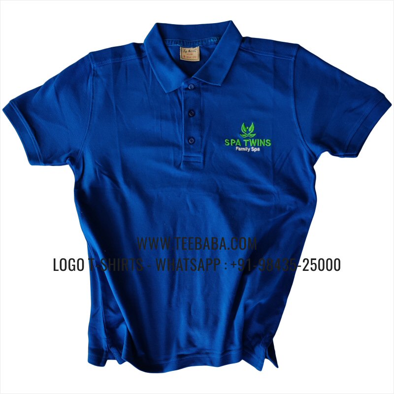 Logo Embroidery Collar Polo T-Shirt - 100% Cotton - 240 GSM Thick Pique Airtex Fabric - Royal Blue - Spa Twins