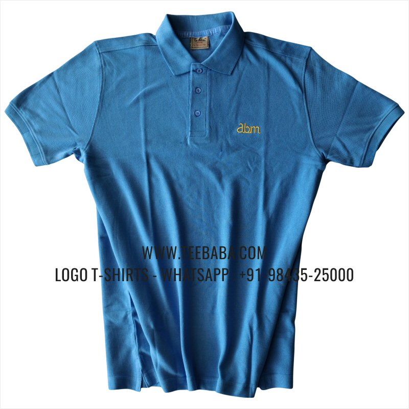Logo Embroidery Collar Polo T-Shirt - 100% Cotton - 240 GSM Thick Pique Airtex Fabric - Sky Blue - ABM