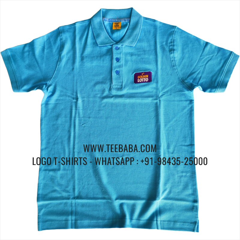 Logo Embroidery Collar Polo T-Shirt - 100% Cotton - 240 GSM Thick Pique Airtex Fabric - Sky Blue - Golden Lotto