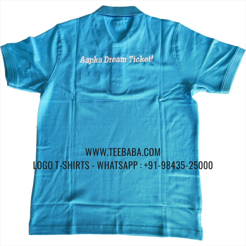 Logo Embroidery Collar Polo T-Shirt - 100% Cotton - 240 GSM Thick Pique Airtex Fabric - Sky Blue - Golden Lotto