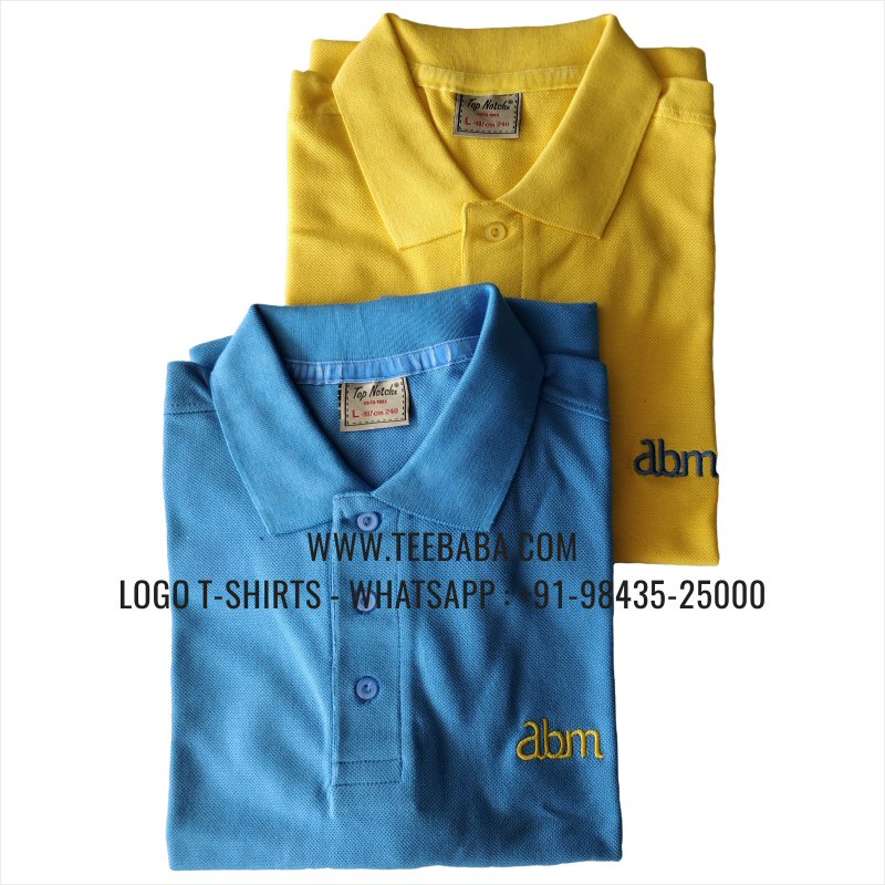 Logo Embroidery Collar Polo T-Shirt - 100% Cotton - 240 GSM Thick Pique Airtex Fabric - Sky Blue - New Yellow - ABM